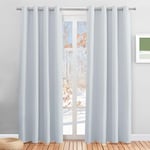 PONY DANCE Rideaux Salon - Rideau Thermique Unicolore Draperies à Oeillets Lumineux Bloquer Anti UV pour des Maison Chambre, 132 cm Largeur sur 210 Hauteur, Gris Blanc, 2 PCs