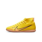 NIKE Jr. Mercurial Superfly 9 Club Ic Little/Big Kids' Indoor/Court Soccer Shoes, Yellow Strike Sunset Glow, 5.5 UK