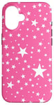 Coque pour iPhone 16 Rose et blanc, étoiles