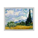 Tableau sur Toile avec Cadre – Van Gogh – Champ de blé avec cyprès – 30 x 40 cm – Style Moderne Blanc – (Code 2693)