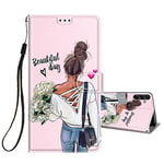 HopMore Coque pour Samsung Galaxy A54 5G Housse Cuir à Rabat Etui Folio Portefeuille Motif pour Filles Femme Garçons, Flip Case Cuir PU Étui Antichoc Cover pour Samsung A54 5G, Jolie Fille