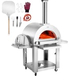 VEVOR Dual Fuel Pizza Oven for Outdoor Use, 22" Portable Pizza Oven, Pellet & Gas Powered Outdoor Pizza Oven with Thickened Cordierite Pizza Stone, Easy to Move with Casters for Camping & Backyard