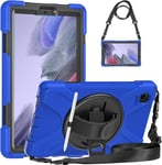 Coque Antichoc Pour Galaxy Tab A7 Lite 8.7"" 2021(Sm-T220/T225),Étui Solide Costaud Avec Béquille Rotatif,Bandoulière Et Poignée Réglable,Protection Pour Tablette Samsung Tab A7 Lite,Bleu