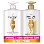 Pantene Pro-V XXL Repair & Care Lot Shampooing (1L) & Conditionner (900mL) pour Cheveux Abîmés, Pompe de Soin des Cheveux Secs, Femme,