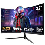 Gawfolk Écran PC 32 Pouces,2K QHD(2560×1440P),165Hz incurvé Gaming Moniteur, 1ms sans Lunette, 100% sRGB，178 ° Angle Vue HDMI、DisplayPort, Compatible avec Mural VESA100*100MM - Noir