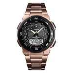 TONSHEN Mode Décontracté Outdoor Sport Montre Homme Digitale 50M Etanche Plastique Caisse et Acier Inoxydable Multifonctionnelnel LED Analogique Quartz Double Temps Montres Bracelet (Rose)