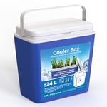 Large Cooler Box - 24 L, Insulated for Hot/Cold Food, Durable & Portable Freezer Box for Picnics, Camping BBQ, Comes with a Carry Handle, 9 Hours Cooling, Locking Lid, Blue