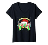 Womens Christmas Santa Gamer Controller Boys Kids Teens Gaming Xmas V-Neck T-Shirt