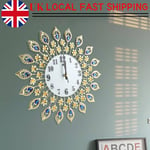 3D Wall Clock Luxury Metal Diamonds Flower Silent Art Office House Living Room