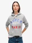 Superdry Glitter Graphic Logo Hoodie, Athletic Grey Marl