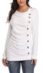 MISS MOLY Pull Femme Hiver Chic Manches Longues Jointif Couleur Tops Sweatshirt Blouse ,Blanc,X-Large