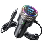 JOYROOM 2024 Dernier Transmetteur FM Bluetooth 5.4 Voiture 60W [PD 30W & Câble Spiralé USB-C 30W] Adaptateur Bluetooth Lecteur de Musique Hi-FI, Mains Libres, Double Microphone, Lumière LED, U-Disk