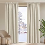 PONY DANCE Rideau Occultant Thermiques - Rideau Thermiques Isolants Anti Chaleur/Froid Galon Fronceur, Double Rideaux pour Chambre Masion Salon, 140 x 245cm, Beige Clair, 2 PCs