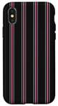 Coque pour iPhone X/XS Noir Gris Rose Rayé Girly Esthétique Preppy Stripe