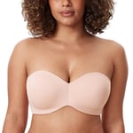 DELIMIRA Soutien Gorge sans Bretelles Invisible Grande Taille Femme Soutien-Gorge avec Armature Minimiseur Rose Abricot 95D