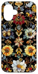 Coque pour iPhone 16 Beau motif abeilles et fleurs noires