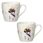 Country Life 2pc 350ml Bumble Bees Fine China Coffee Cup Mugs Watercolour Design