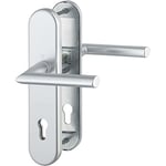 HOPPE 3893158 Poignée de porte et sécurité stockholm – norme éco, distance 88 mm, plaque longue, cylindre profilé, protection pour épaisseur de porte 62–72 mm sans protection anti-extraction, classe 3, en aluminium anodisé, argenté, 1 pièce