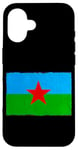 Coque pour iPhone 16 Drapeau Romani Étoile rouge sur drapeau vert et bleu