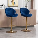 Wahson Velvet Bar Stools Set of 2 Breakfast Bar Chairs with Backrest, Adjustable