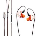 Linsoul 7Hz Salnotes Zero HiFi Écouteurs Intra-Auriculaires de 10 mm Dynamiques IEM avec Diaphragme en Métal Composite, Câble OFC 2 Broches Détachable (Orange, avec Mic, Type C)