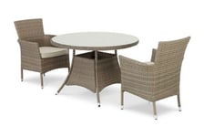 Set de repas table de jardin ronde 110 cm et 2 chaises en rotin synthétique et aluminium - Bolonia