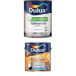 Dulux Quick Dry Satinwood Paint, 750 ml (Pure Brilliant White) Easycare Washable and Tough Matt (Chic Shadow)