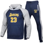 DSFF Laker 23# Sweat à capuche pour homme, survêtement athlétique, haut de sport et pantalon de survêtement 2 pièces, ensemble de basket-ball, fitness, course à pied, échauffement