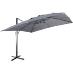 Sweeek - Parasol déporté solaire led 3x3m Luce gris avec lumière intégrée + housse