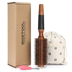 BESTOOL Round Brush for Blow Drying, Boar Bristle Round Hair Brush with Wooden Barrel, Large Round Styling Brush for Women & Men, Straightening, Curling, Adding Shine or Volume (2.2 Inch)