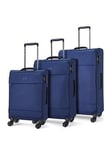 Rock Luggage Paris 8 Wheel Softshell Lightweight 3Pc Suitcase With Lock -Navy