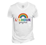 T-Shirt Homme Col V L'amour Gagne Lgbtq+ Gay Lesbien Pride