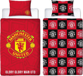 MANCHESTER UNITED FC CREST SINGLE DUVET COVER SET RED FOOTBALL BEDDING MAN UTD