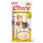 INABA Churu - Friandises pour Chats en Purée au Poulet et Fromage - Délicieux Snacks pour Félins - Texture Lisse et Onctueuse - Nourriture pour Chats - 4 Tubes x 14g