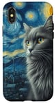 Coque pour iPhone X/XS Chat gris nuit étoilée Van Gogh Sky Painting Cats Lovers