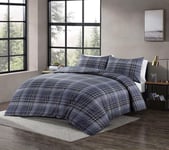 Kampala Hill Wesley Reversible Checked Duvet Cover Set Indigo Blue Kingsize Bedding Set