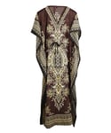 Art Of Creation Women's Casual 100% Polyester Kaftan Dress, Maxi Kaftan Dress, Beachwear Cover Up (Free Size with Adjustable Back Strap)… (Brown)