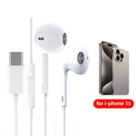 Hörlurar med tråd till IPhone 15 Pro Max In-ear Earbuds Type-C Head med mikrofon Bas Stereo Headset Icke Bluetooth