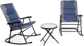 3 Pcs Ensemble de Fauteuil à Bascule et Table Basse Pliante 2 Chaise Berçante avec 1 Table Ronde Bleu