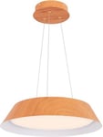 Lampe Suspension 21W LED Lumière Chaude 3000K Luminaire Moderne avec Grain de Bois et Cadre en Métal pour Chambre