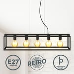 B.k.licht - suspension cage avec 5 douilles E27, réglable en hauteur, lustre design industriel salle à manger en métal noir mat, éclairage salon