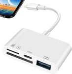 Adaptateur de Lecteur Carte SD iPhone 4 en 1 pour iPhone Lecteur Carte USB Adaptateur pour Appareil Photo SD Lecteur Carte SD Adaptateur Lightning vers SD/TF pour iPhone 14/13/12/11/X/XS/XR/8/7 Pad