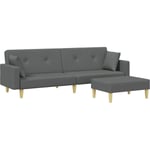 Canapé-lit à 2 places avec repose-pied gris foncé tissu Vidaxl Gris