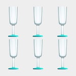 Palm Champagneglas i plast Flute Bleu Lagon, non-slip, transparent/turkos, 18 cl, 6-pack