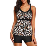 Kvinnors baddräkt vadderad tank top + shorts tankini set badkläder Leopard Print XL