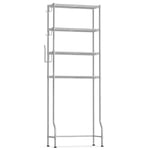 SONGMICS Toilet Shelf, 4-Tier Over-the-Toilet Storage Rack, Space-Saving Bathroom Shelf, Metal Storage Unit, Adjustable Shelves, 4 Hooks, Roll Holder, 30 x 63 x 176 cm, Silver Gray BTS013G01