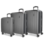 Movom Wood Grey Luggage Set 55/65/75 cm Rigid ABS TSA Lock 220 Litre 4 Double Wheels Hand Luggage