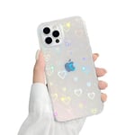 Fycyko Compatible Coque iPhone 15 Pro Max Housse Paillettes Etui Laser Coeur Transparent Flash Mignon Aesthetic Motif Antichoc Couverture pour Femme Fille TPU Mode Case pour iPhone 15 Pro Max