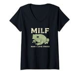 Womens MILF Man I Love Frogs Funny Sarcastic Frog V-Neck T-Shirt