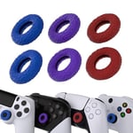 playvital 6 pcs Silicone Joystick Rings pour ps5/pour ps4,pour Xbox Series X/S,pour Xbox One/Elite Series 2 Core,Donut Design Thumbstick Rings pour Switch Pro(Rouge & Bleu & Violet)